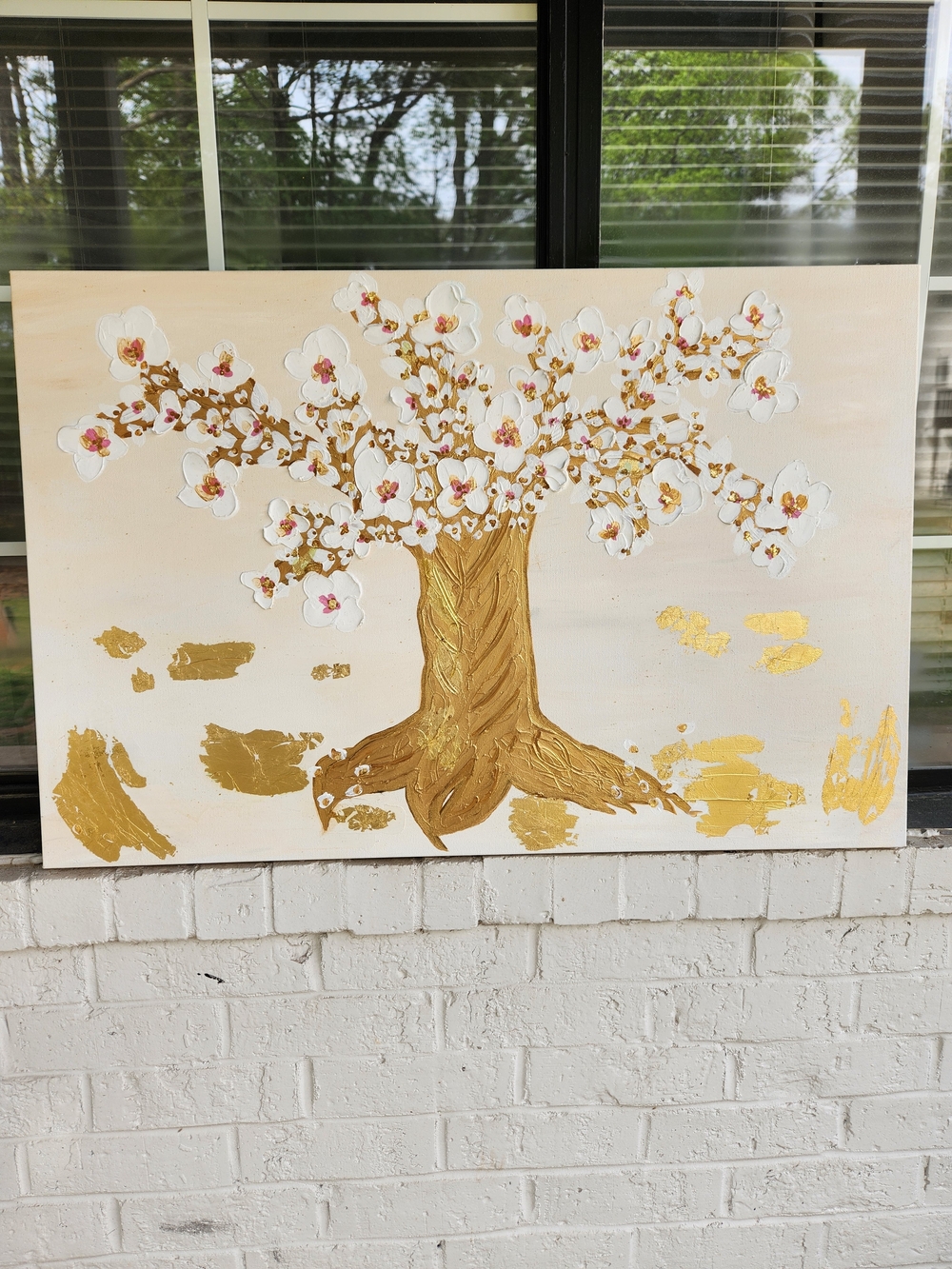 Gold Blossom Tree Wall Art Painting - Elegant Floral Canvas